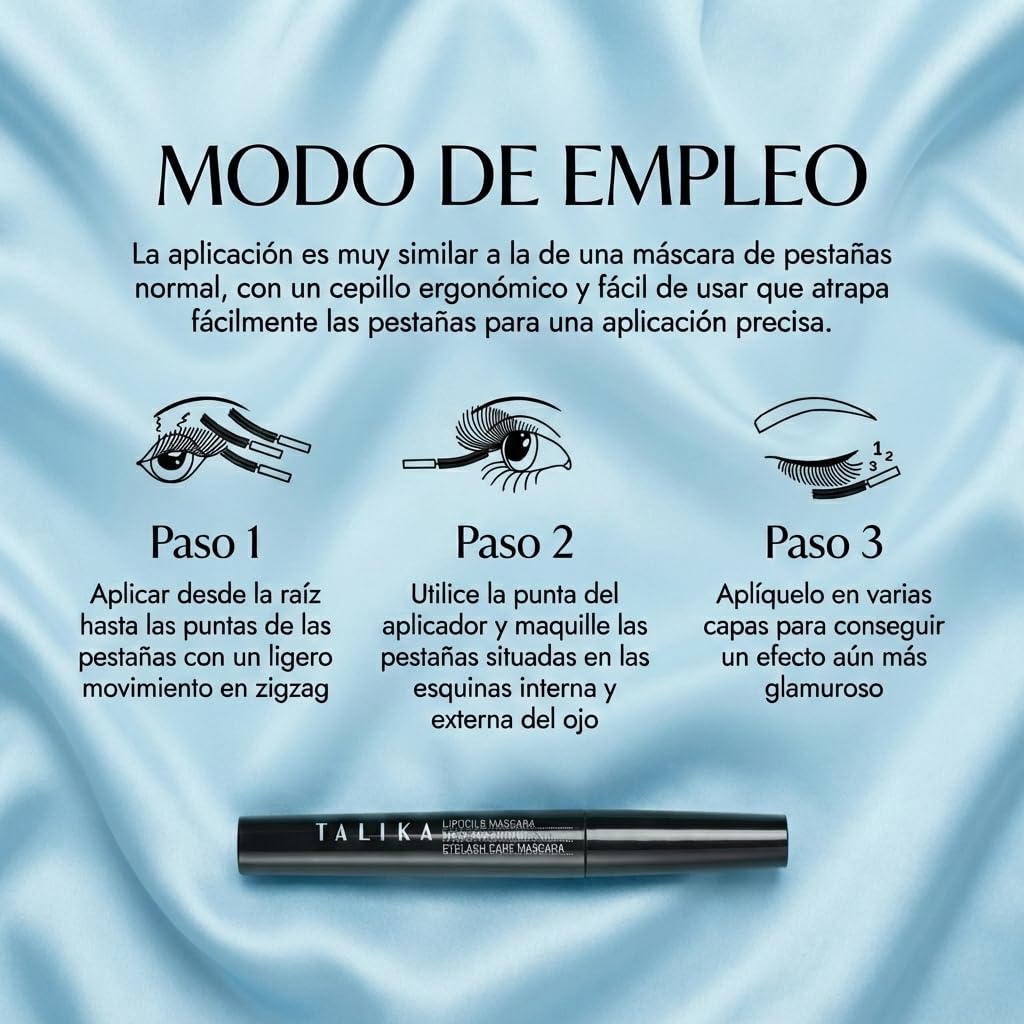 Talika Lipocils Mascara Water-Resistant Negro | Máscara de Pestañas con Complejo Botánico | Estimula el Crecimiento y Aporta Volumen Definido | Resistente al Agua | 1 x 8.5 ml