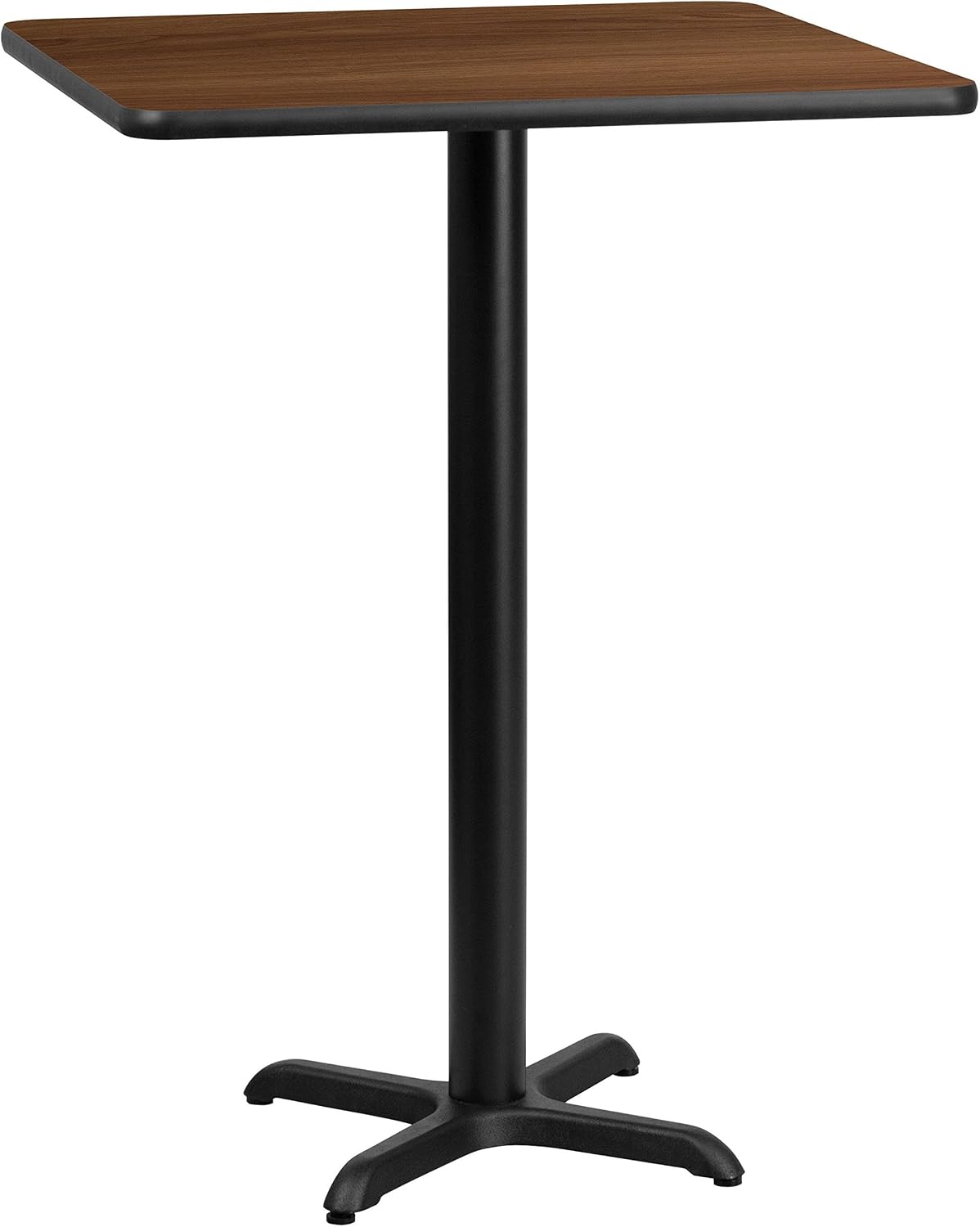 BOWERY HILL 24" Square Restaurant Bar Table, Black and Walnut Finish, Laminate Top with Cast Iron Base, 43" High Pub Table for Dining Room, Cafeteria, or Break Room
