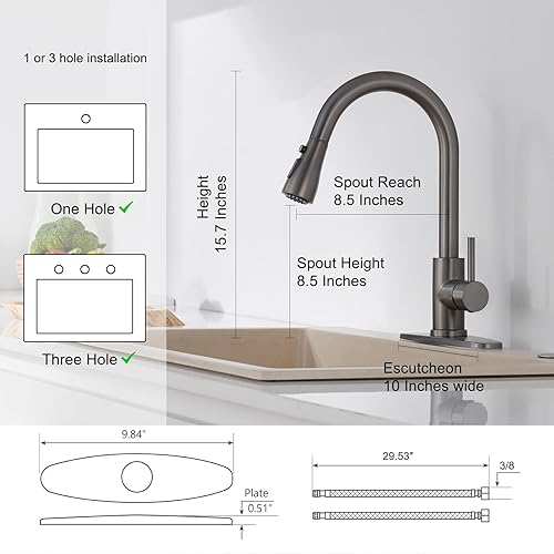 Miniatura 2 de AIODZLFD Grifos de cocina de níquel cepillado con rociador extraíble, grifo de cocina desplegable de níquel cepillado, diseño elegante y clásico