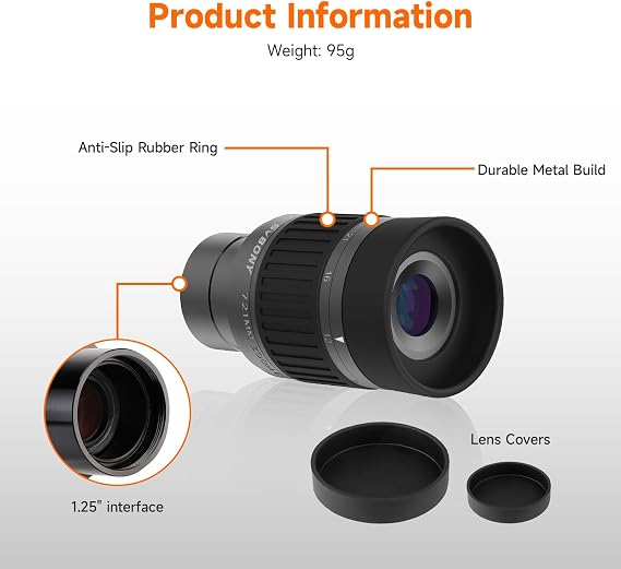 SVBONY SV135 1.25 Telescope Eyepiece, 7-21mm Zoom Eyepiece, 36-52 FOV