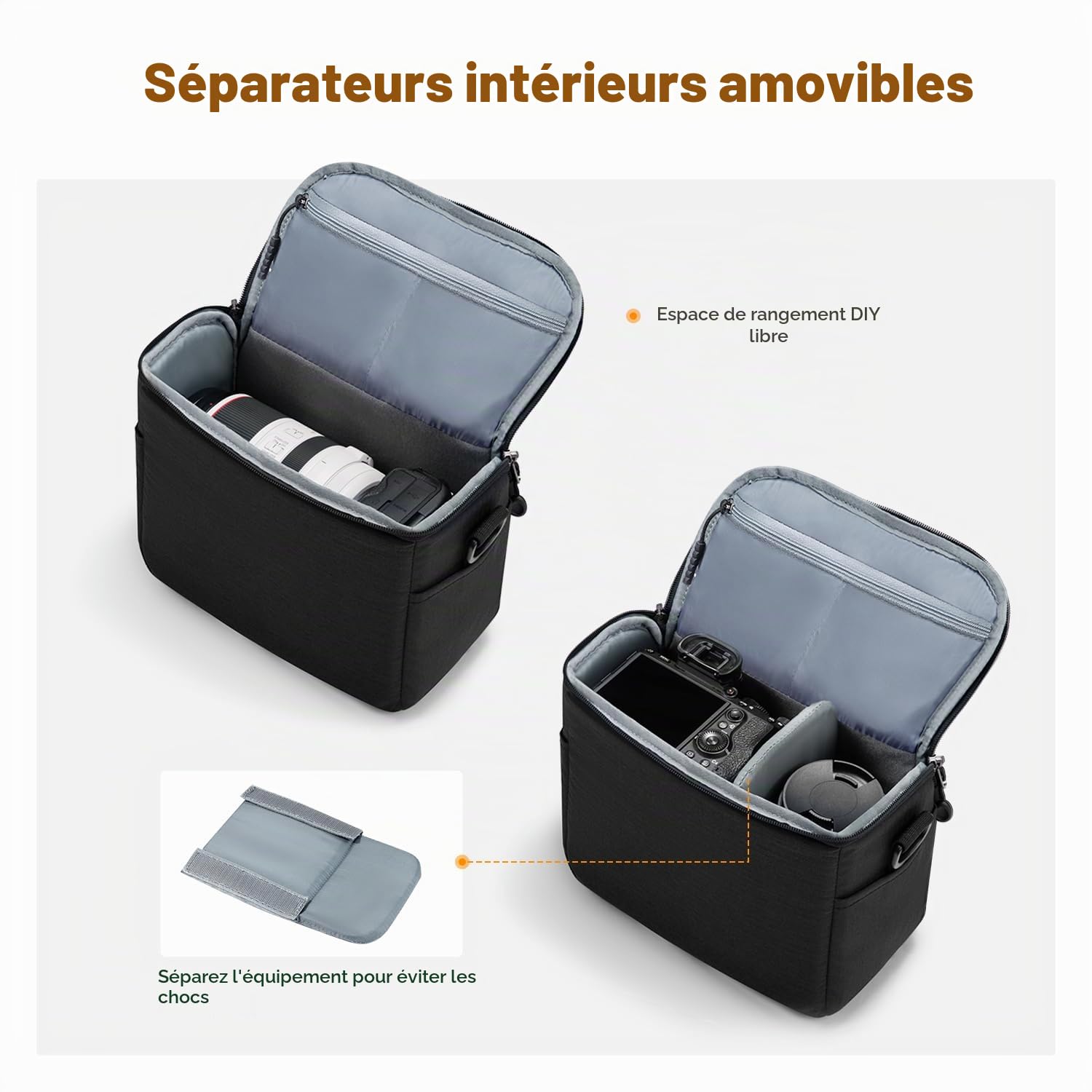 K&F CONCEPT Sac à Dos pour Appareil Photo, Crossbody bandoulière Housse de Protection pour Appareil Photo Reflex Sac Photo avec Compartiment pour Accessoires pour Appareil Photo DSLR/SLR