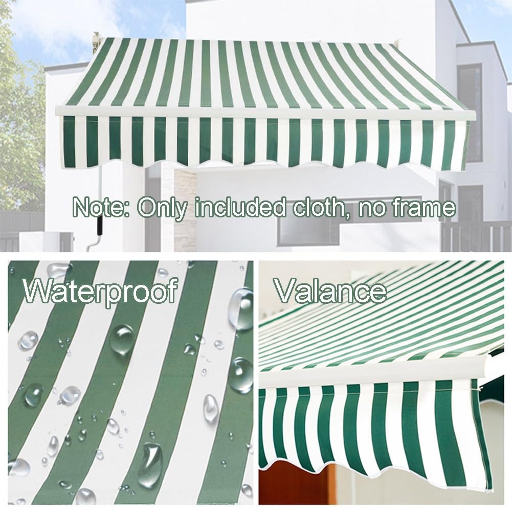 Markiza wysuwana w zielono-białe paski, wodoodporna osłona przeciwsłoneczna, ręczna osłona na zewnątrz, schronienie, płótno poliestrowe (600 x 200 cm)