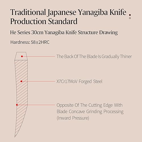 Miniatura 5 de XINZUO Cuchillo Sashimi de 12 pulgadas X7Cr17MoV de acero forjado, cuchillo de fileteado tradicional japonés Yanagiba, hoja de un solo filo,