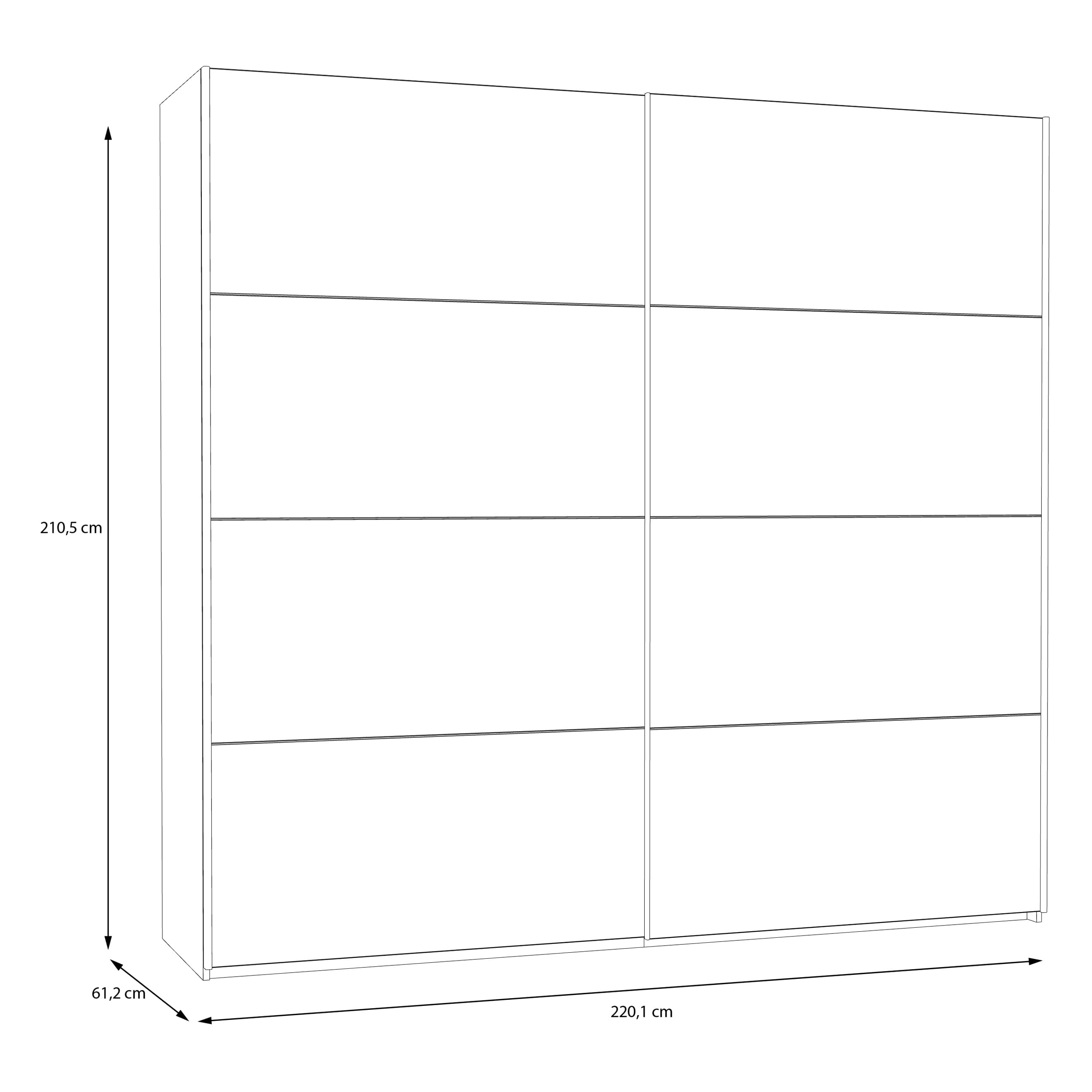 Forte Schach & MATT 2 weißer Kleiderschrank 220, moderner Schwebetürenschrank mit Einlegeböden und Kleiderstange, 2-türig, Holzwerkstoff, Weiß Matt, 220,1 cm breit x 210,5 cm hoch x 61,2 cm tief