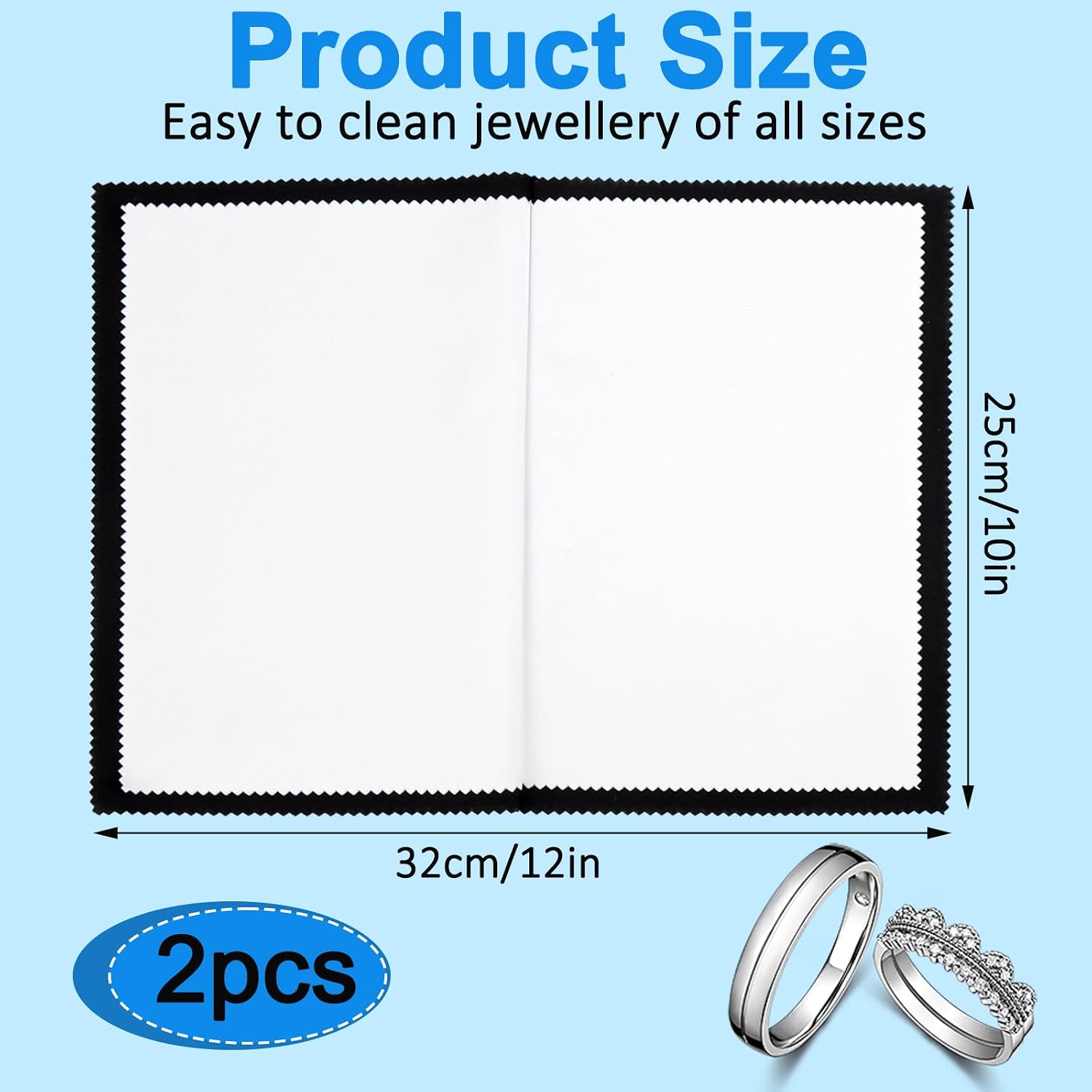 2PCS Jewelry Cleaning Cloth 10'' x 12'' Silver Polishing Cloth for Gold Silver and Platinum Jewelry Diamonds Platinum Gemstones Coins Reusable Keeps Jewelry Clean and Shiny