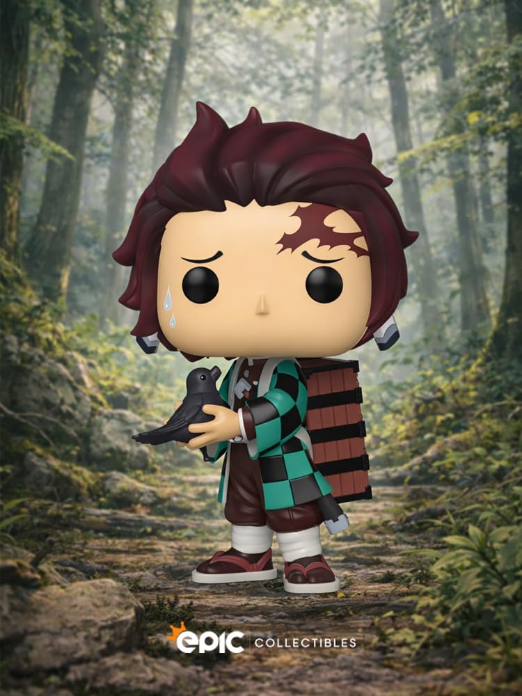 Epic Collectibles Pop Anime: Demonslayer - Tanjiro with Crow Exclusive Vinyl Figure Included with Box Protector Compatible for Funko
