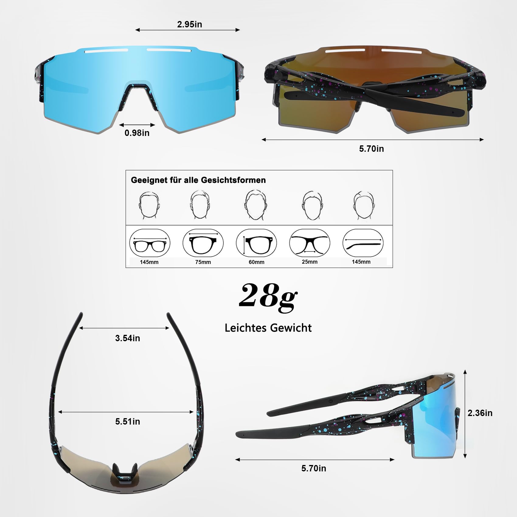 DUDUKING Gafas de sol deportivas para hombre y mujer, gafas de sol rápidas con almohadillas nasales intercambiables para deportes al aire libre, ciclismo, correr, golf, protección UV 400, gafas de