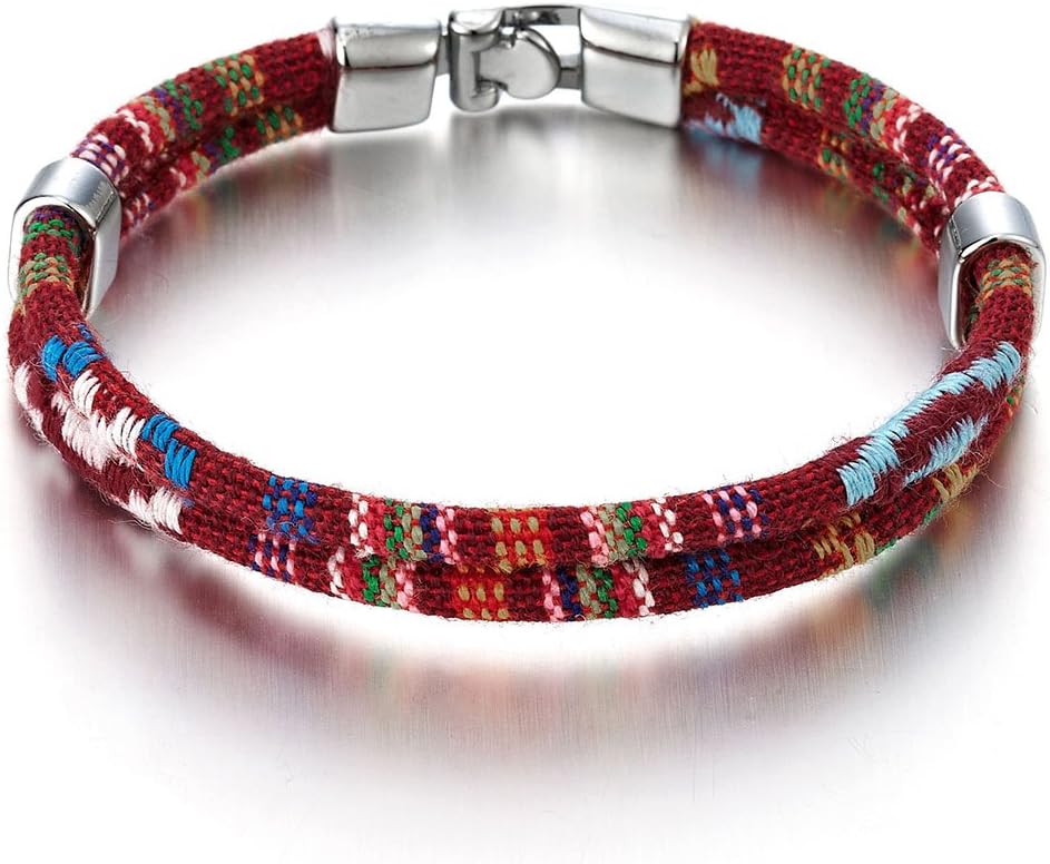 COOLSTEELANDBEYOND Two-Strand Navy Blue Tribal Tibetan Mens Womens Cotton Bracelet Wristband Wrap Bracelet