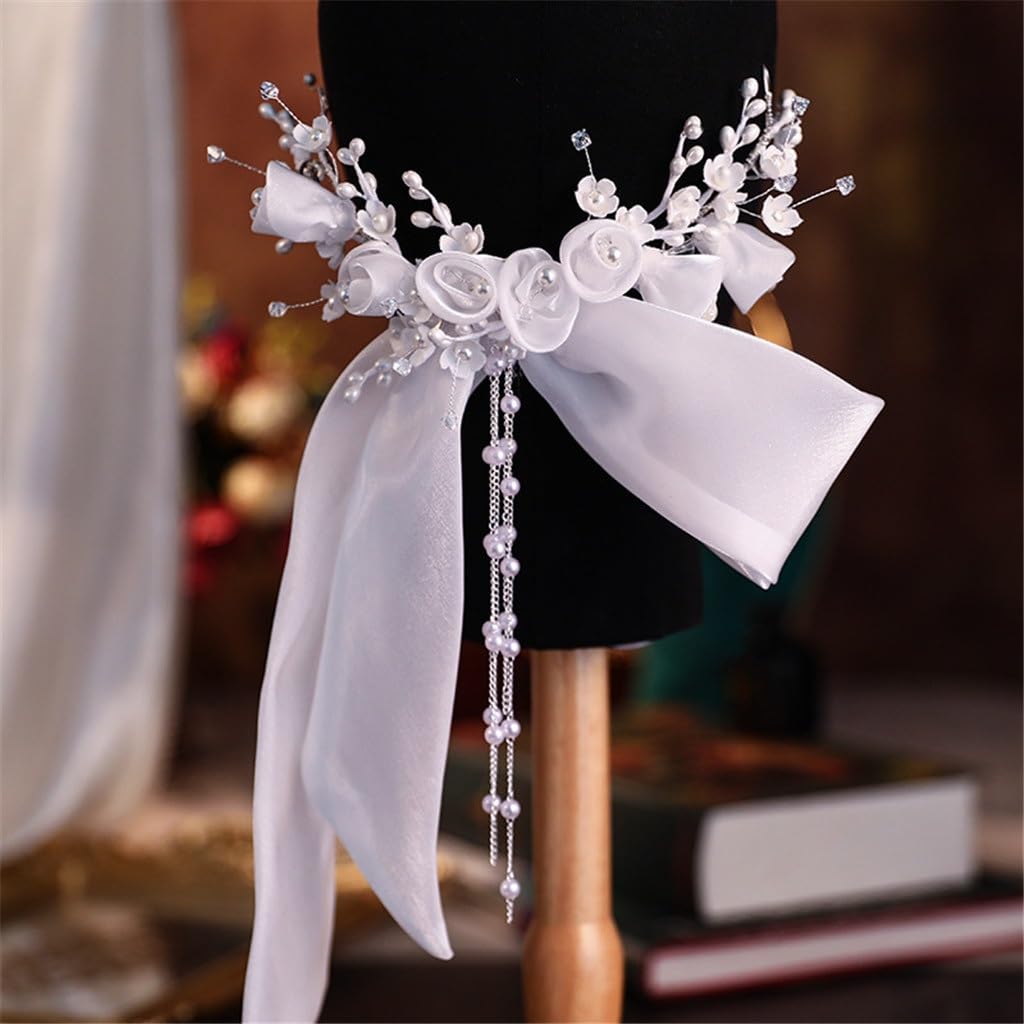 Satin Bridal Tiara White Handmade Flower Edge Clip Wedding Dress Versatile Styling Hair Accessories