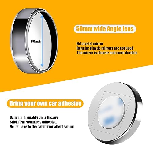 Miniatura 3 de GKmow Espejo de punto ciego de marcha atrás para automóvil, 2.16 x 0.39 pulgadas, vidrio de alta definición, espejo redondo de ángulo de visión