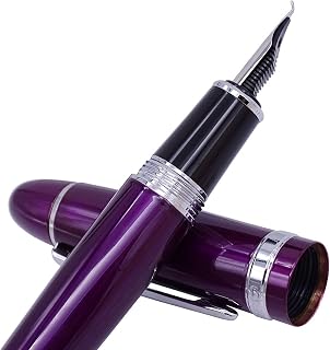 Jinhao 159 Bent Nib Fountain Pen, Fine to Broad Size Fude Pen, Purple Color Silver Trim with Pen Pouch