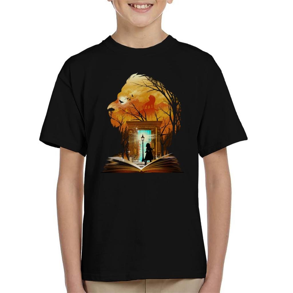 Cloud City 7 Chronicles of Narnia Aslan Wardrobe Collage Kid's T-Shirt Black