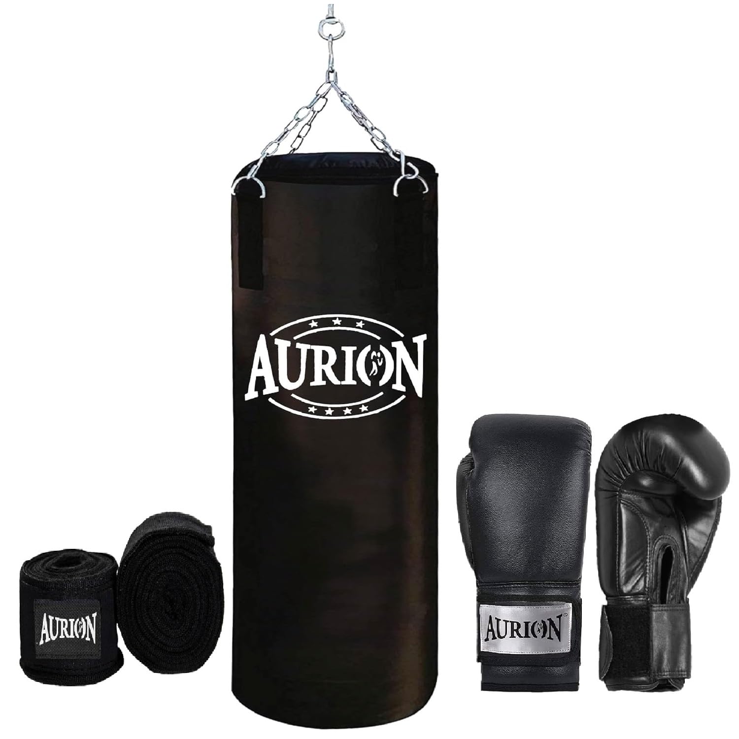 Aurion by 10 CLUB Black 5 Feet (60 Inches) Unfilled Synthetic Leather Boxing Punching Bag | One Pair of Hand Wraps | One Pair of 12 Oz Boxing Gloves | Hanging Chain | Kickboxing | Muay Thai |Taekwondo (B07Y75DWVD) Amazon Price History, Amazon Price Tracker