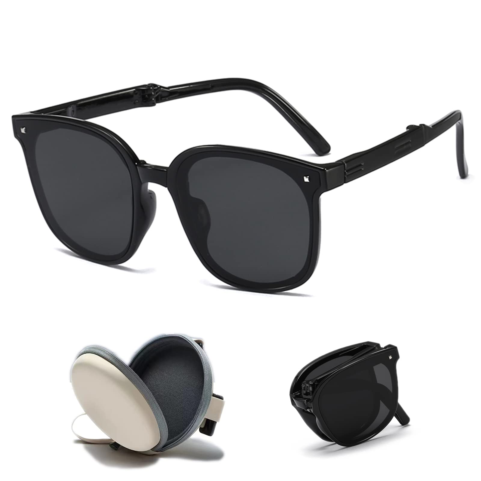 TAMEEasy Carry Polarized Mini Folding Sunglasses ,Polarized Black Square Sunglasses with Case Perfect for Putting in the Pocket,Car and Bag