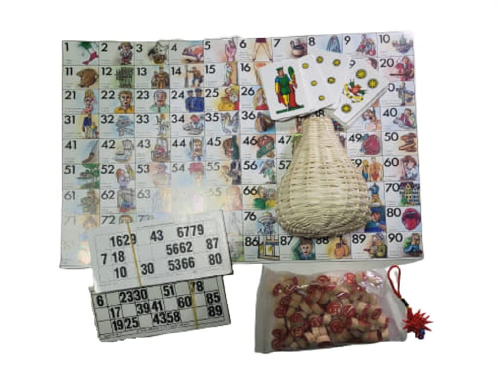 Tombola iin Umschlag Traditionell Neapolitana Cartellone + 144 Ordner + Bäckereien VIMINI 1 Serie von Zahlen aus Holz + Karten Besen Solitär, Weihnachtsspiel Gesellschaftsspiele