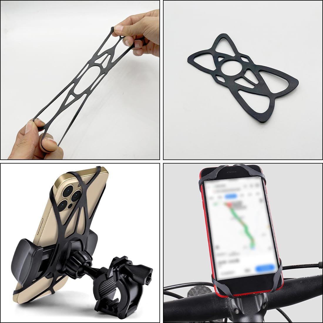 Sangles Silicone Pour Support Téléphone Vélo - Lot De 6 - Noir - Fixation Sécurisée