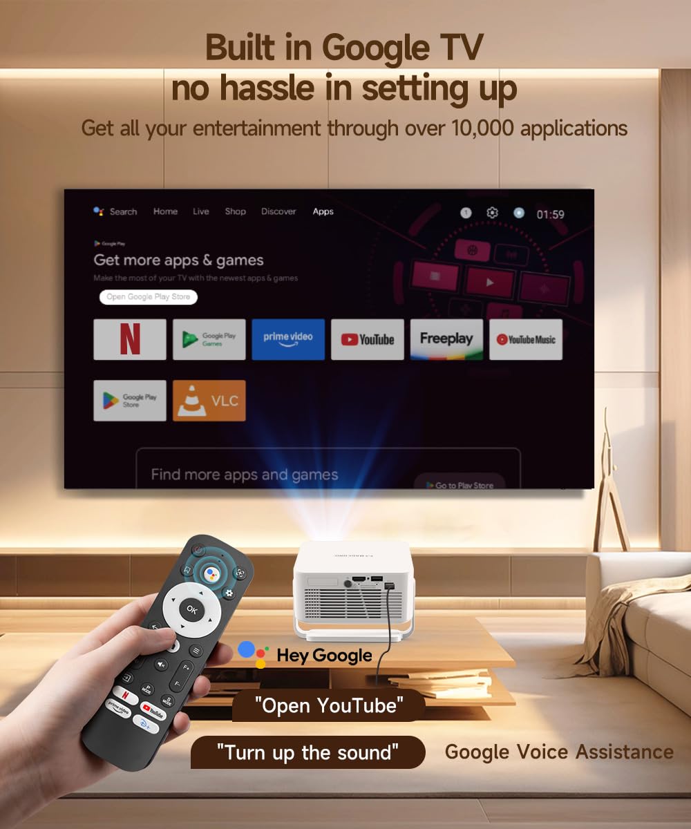 Magcubic Smart Projector with WiFi and Bluetooth, Official Licensed Google TV/Netflix, 2K Support Portable Projector, Auto Focus & Keystone, 180° Rotatable Projector for Indoor/Outdoor