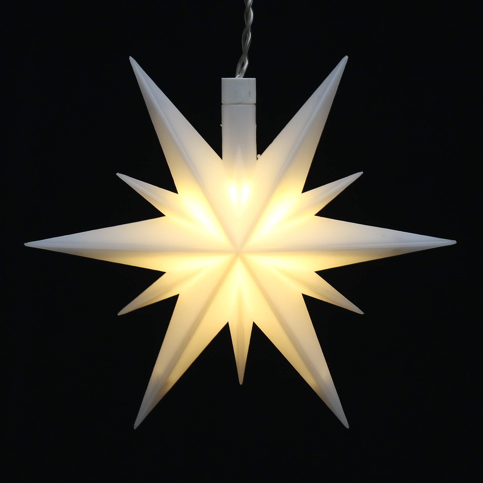 Dekohelden24 3er Set Weihnachtssterne aus Kunststoff in rot, gelb und Weiss, inkl. LED Beleuchtung und Adapter, für Innen und Außen geeignet. Maße je Stern L/B/H: 13,5 x 5,5 x 12 cm.