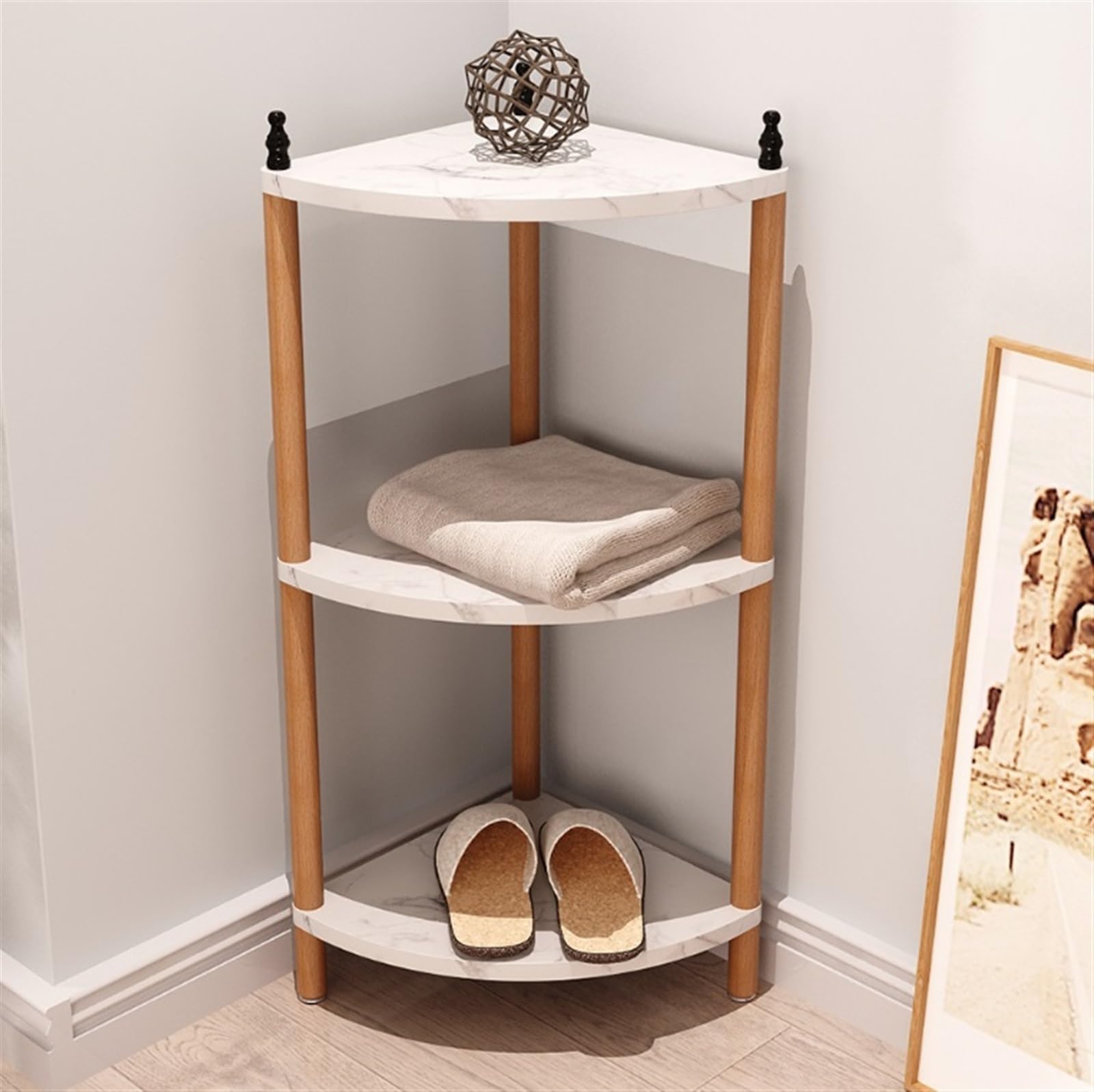 Scaffale angolare a 3 ripiani per piante e libri, organizer salvaspazio in legno per soggiorno, bagno, cucina, ideale per piccoli spazi