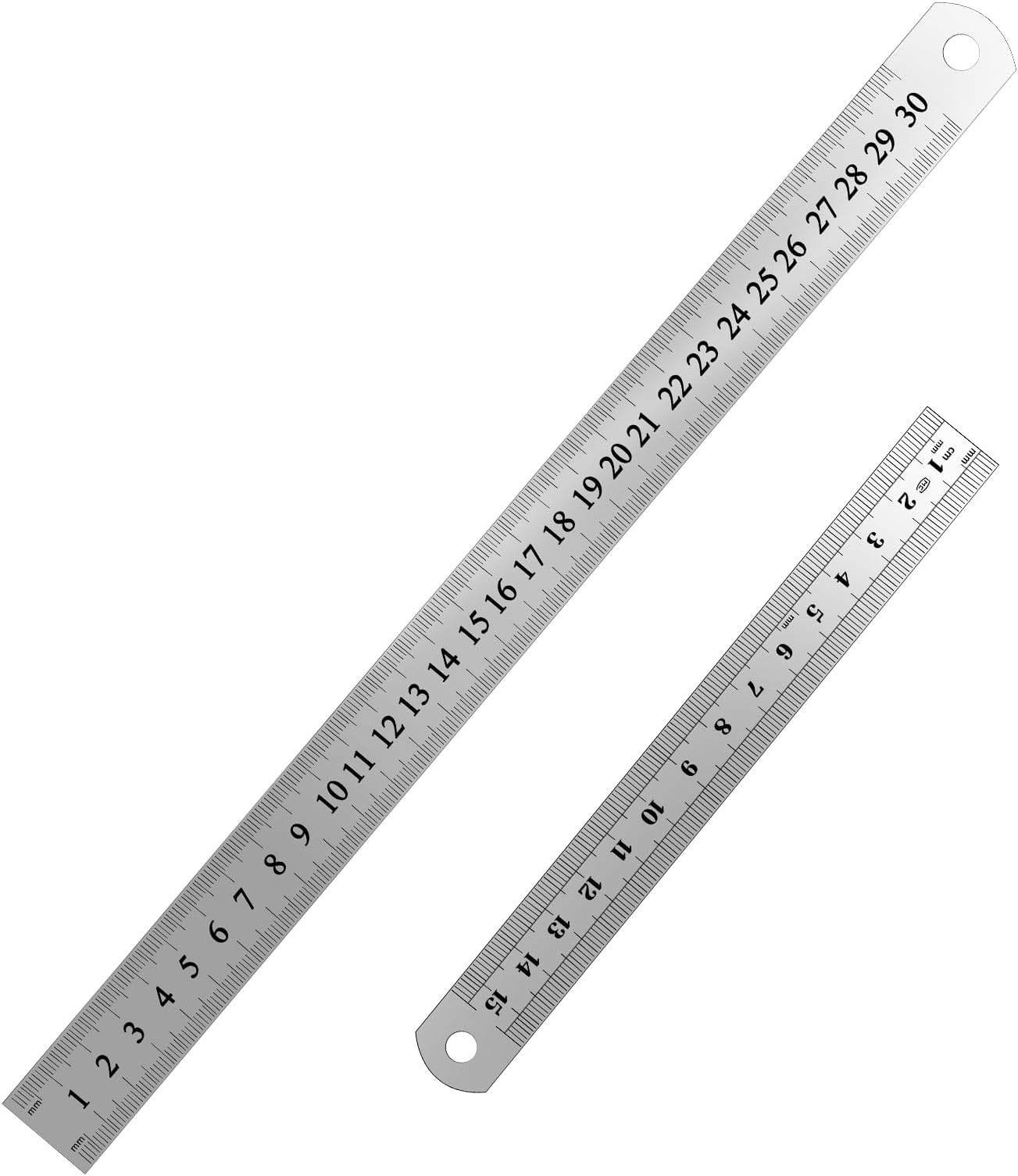 2Pcs Metal Ruler Silver Stainless Steel Straight Edge Ruler Precision Drawing Measuring Ruler Standard Centimeter Measurement Tools for Students School Office Home Engineering Drafting Supplies