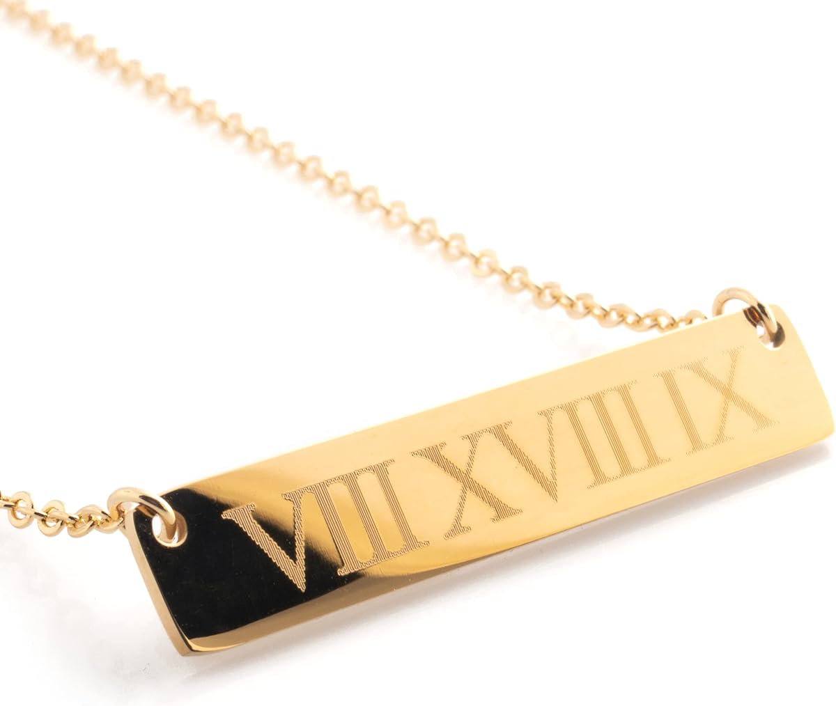 Petite Boutique Collar personalizado con barra de números romanos, collar con fecha personalizado para mujer, colgante rectangular minimalista grabado, joyería, regalo de recuerdo significativo