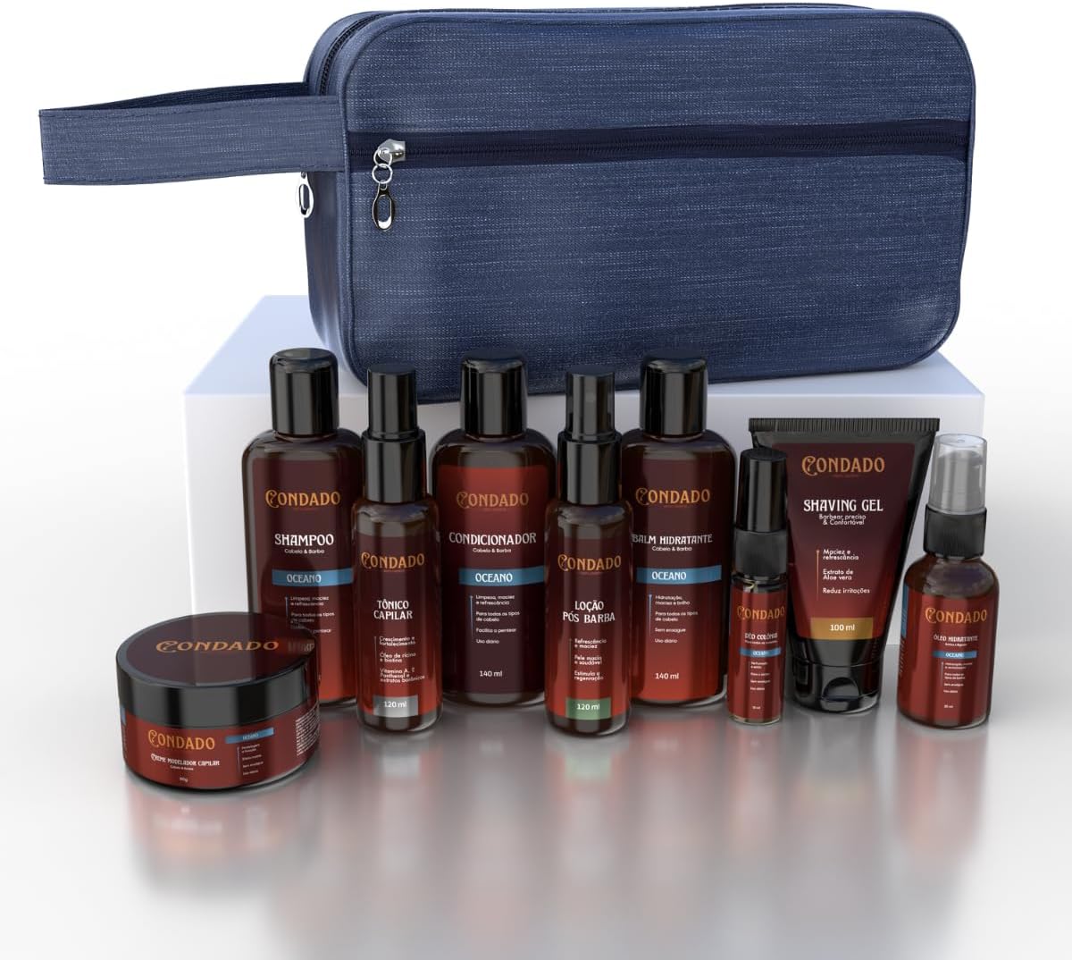 Kit Barba Completo Necessaire Shampoo Condicionador Balm Óleo Hidratante Tônico Crescimento Masculino (Floresta + Necessaire Preto)