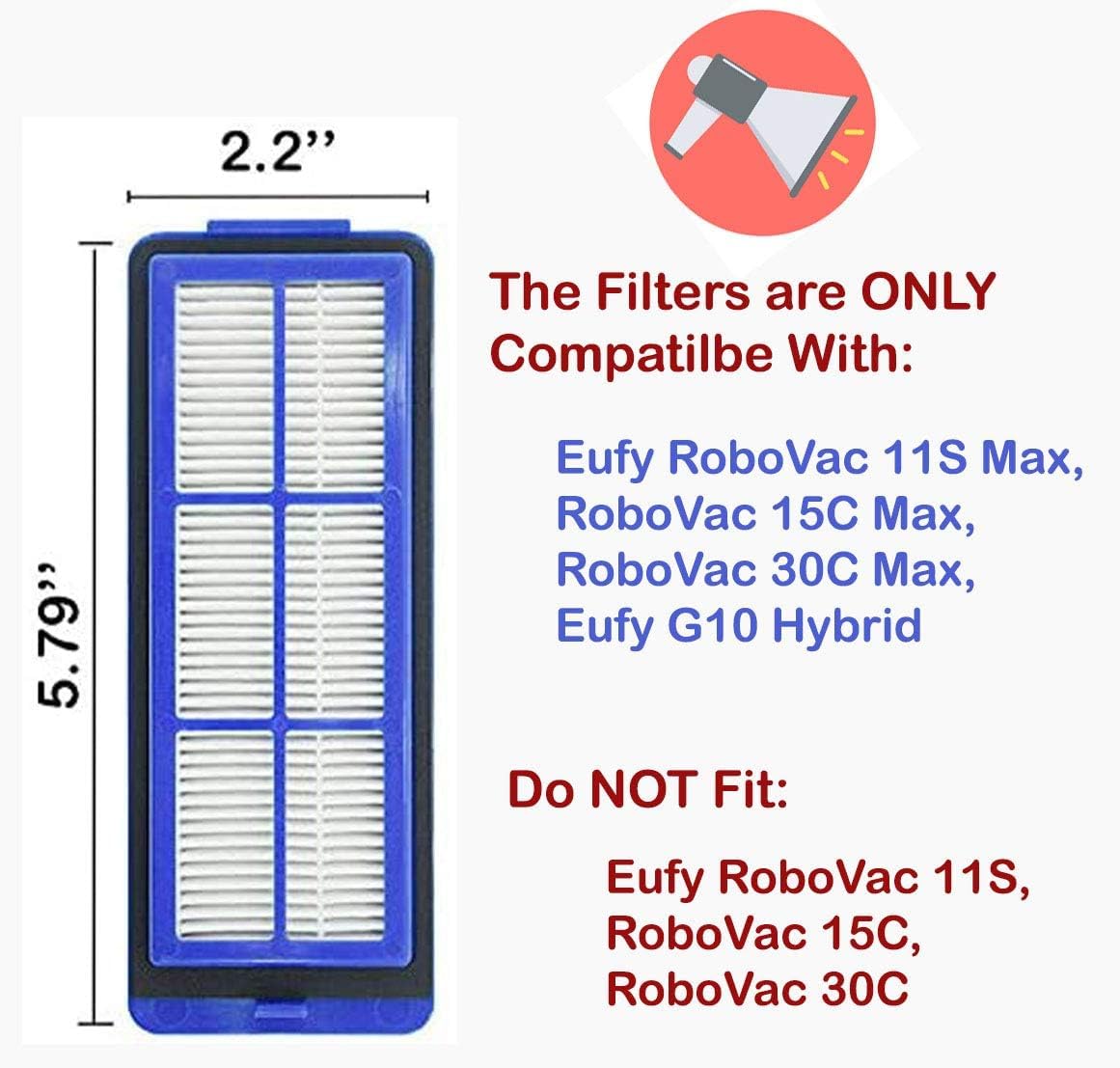 Replacement Parts - Compatible with Eufy RoboVac 11S Max, 15C Max, 30C Max, G10, G30, G30 Edge - Accessory Filters and Brushes Kits