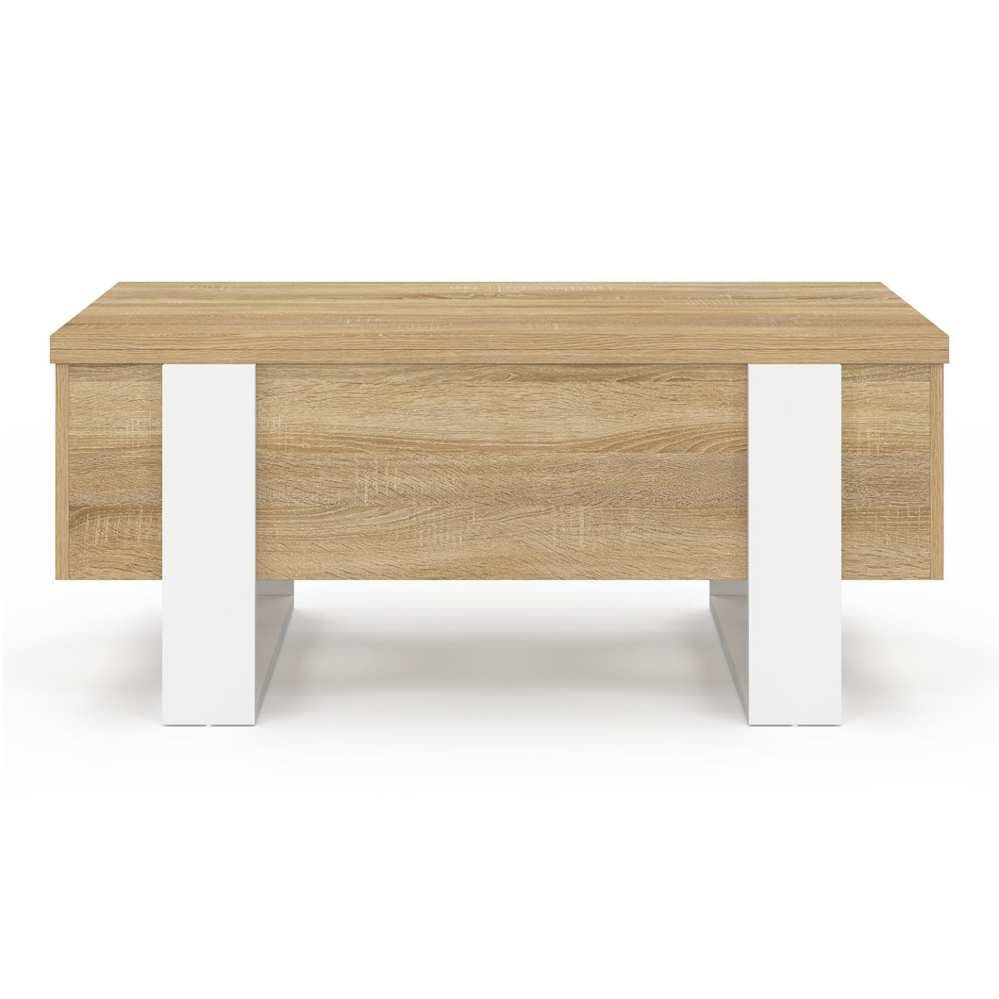 IDMarket – Mesa baja con bandeja elevable rectangular convertible en mesa de comedor Phoenix 97,5 cm madera y blanco