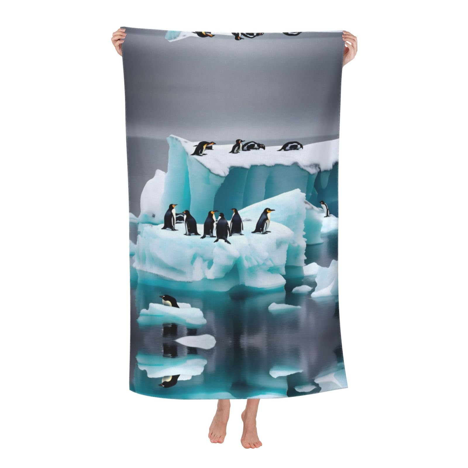 Oazcvbnn Women's White Penguins On The Iceberg Print Adult Beach Towel Summer Travel Pool Vacation Swimming Fitness Outdoor Adventures