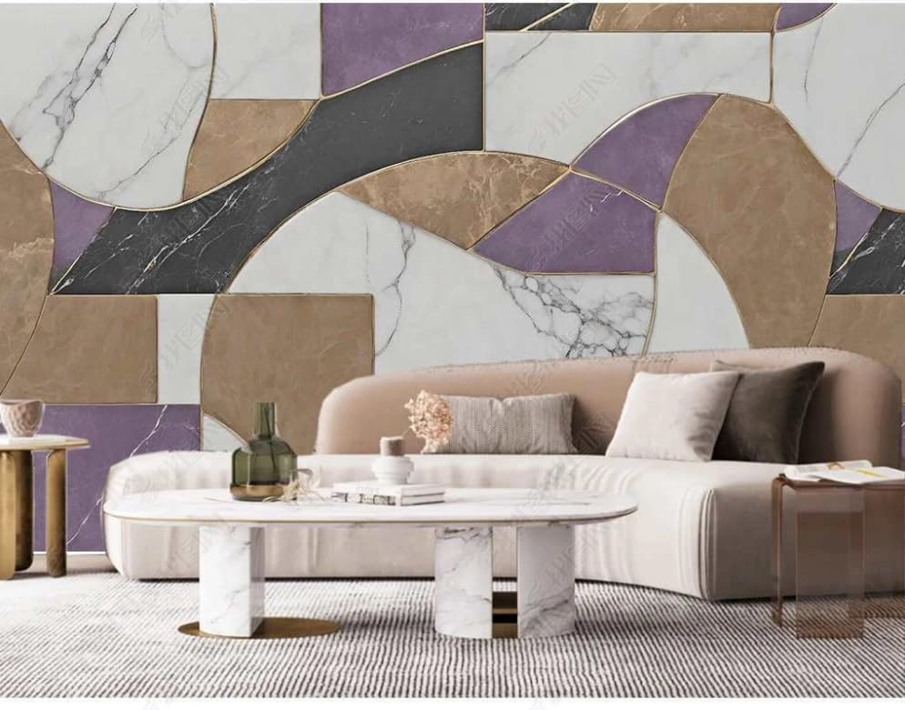 Papier peint panoramique marbre or effet trompe-l'œil pour agrandir le salon