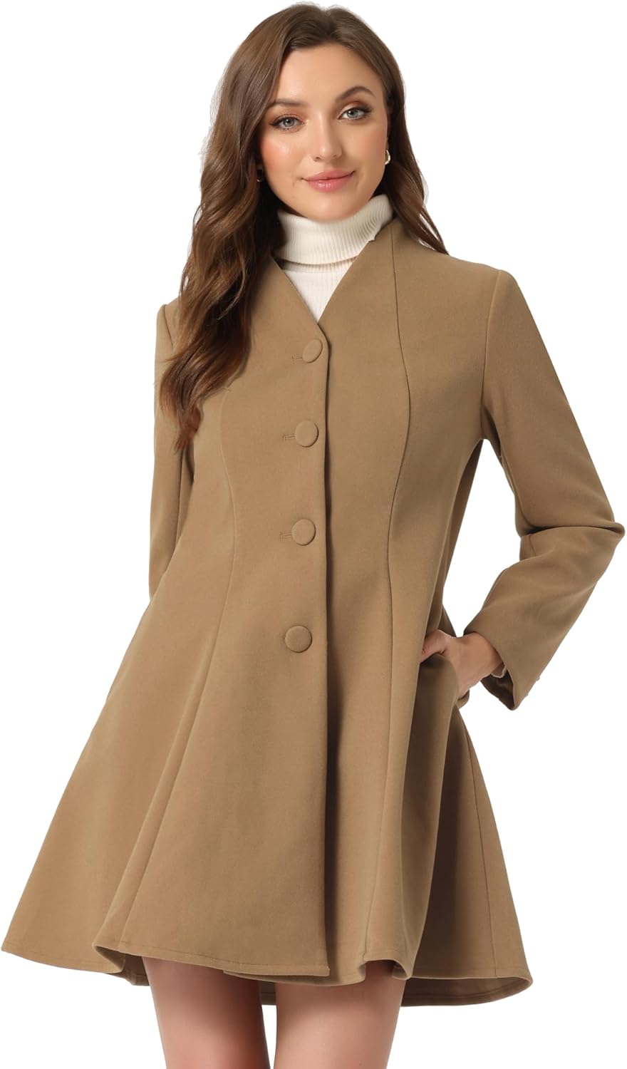 Allegra K Women's Single Breasted Coat A Line Mid-Long Peacoats Outerwear Winter Coats