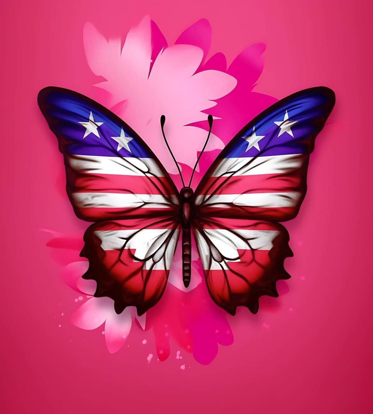 Puerto Rico Butterfly On Pink Diamond Painting, Puerto Rico Diamond Painting Kits, 5D DIY Diamond Painting Kits for Adults Diamond Art, for Room Home Wall Decor Gift 12x18 inch