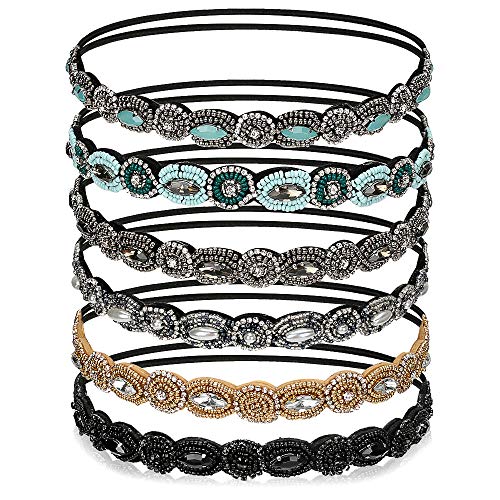 6 Pack Elastic Rhinestone Headbands For Women, Vintage Beads Rhinestone Hair Headband, Handmade Fashionable Diamond Elastic Headbands For Lady Brides Women Girls #TOP1