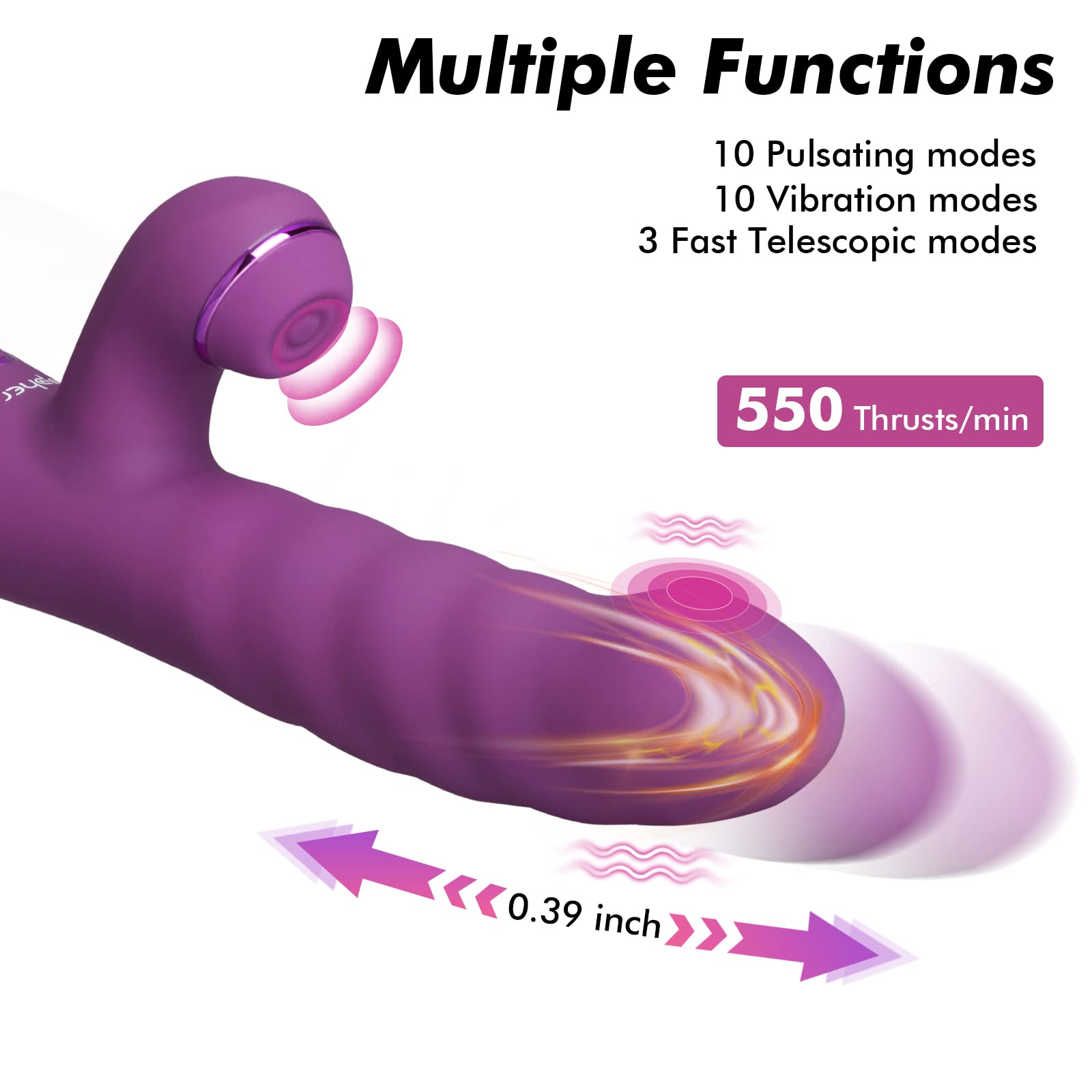 Vibrador Mujer Punto G con Función de Empuje y Vibración - Juguetes Eróticos de Silicona Suave, 10 Frecuencias de Golpeteo y 3 Telescópicas - Diseño Ergonómico y Recargable para Placer Profundo
