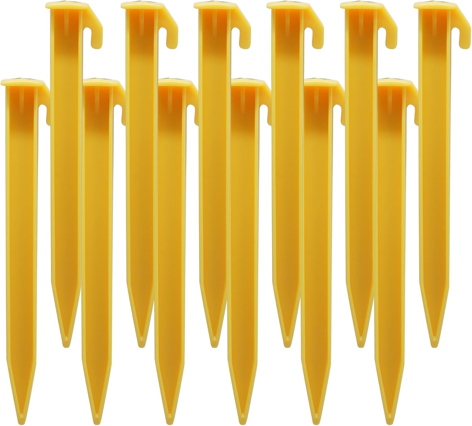 Plastic Tent Stakes 12 Pack - Heavy Duty Camping Pegs for Beach, Garden & Outdoor - 5.7 Inch Bright Yellow Spikes - Secure Tents, Canopies, Tarps & Inflatables