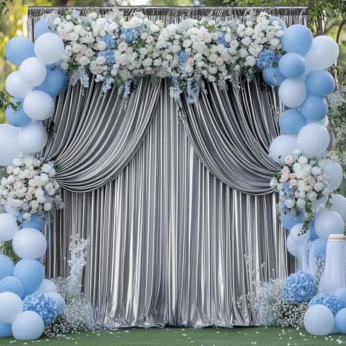Image of 40x10 ft Wrinkle Free Black Silver Sequin Backdrop Curtain for Parties,Thick Not Fall Glitter Wedding Backdrop Drapes,8 Panels 5x10ft Shimmer Photo Back Drop Cloth for Birthday Photography Background