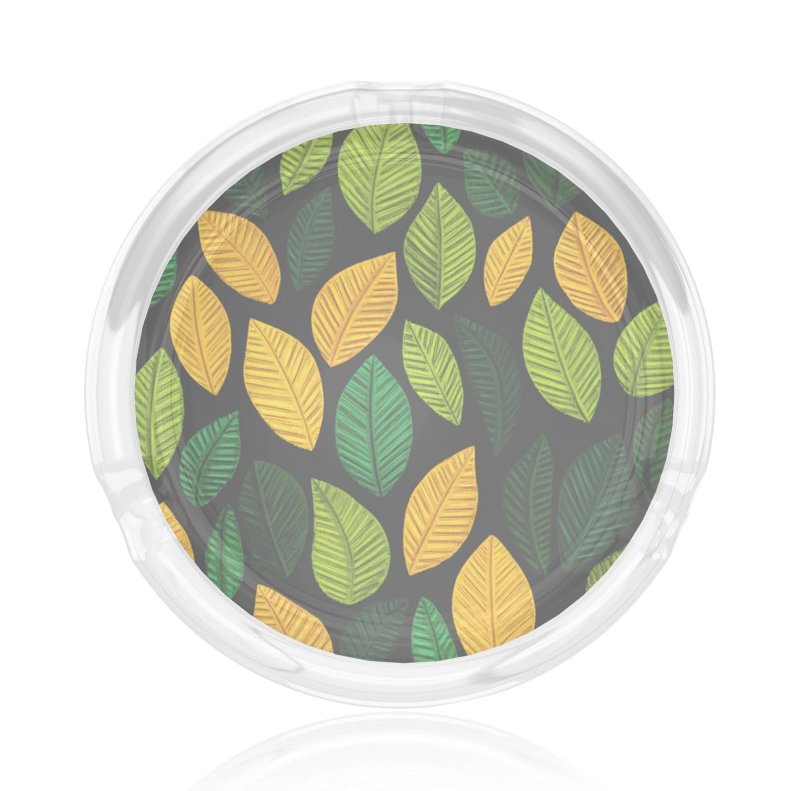 Green And Yellow Tropical Leaves On Black Glass Ashtray For Cigarettes Ash Trays Case For Home Office Decor