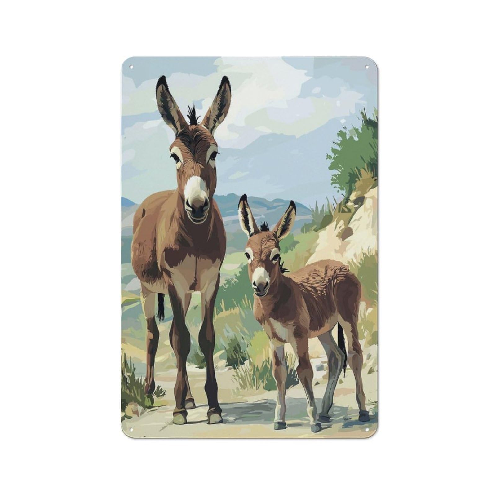 Junmoney Donkey And Foal Printed Metal Sign 30X20cm For Guest Room Or Hallway, Suited To Home Decor Collectors