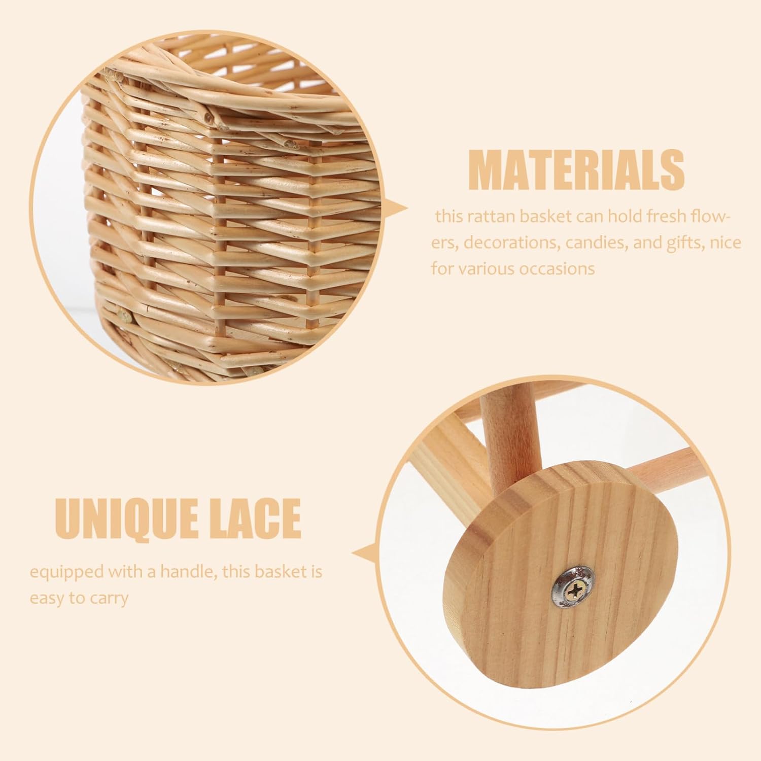 Woven Rattan Stroller Shaped Flower Basket with Handle, Decorative Candy Basket for Weddings, Baby Showers, Party and Floral Arrangements