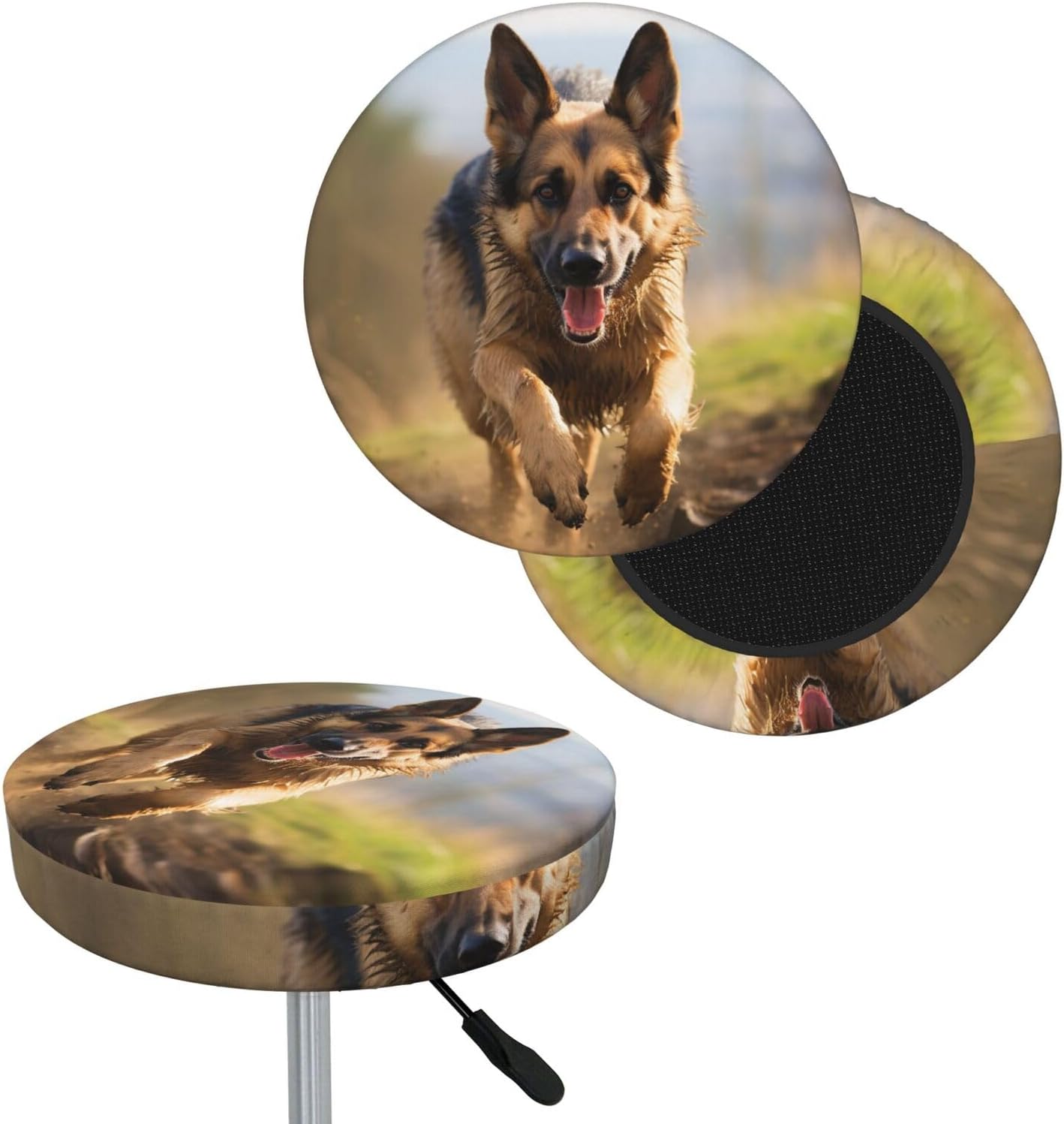 Bar Stool Cover Round Elastic Stool Cushion Covers Running German Shepherd Dog Bar Chair Cover Washable Stool Cushion Slipcover Stretch Stool Seat Covers for 12-14 Inch Chair