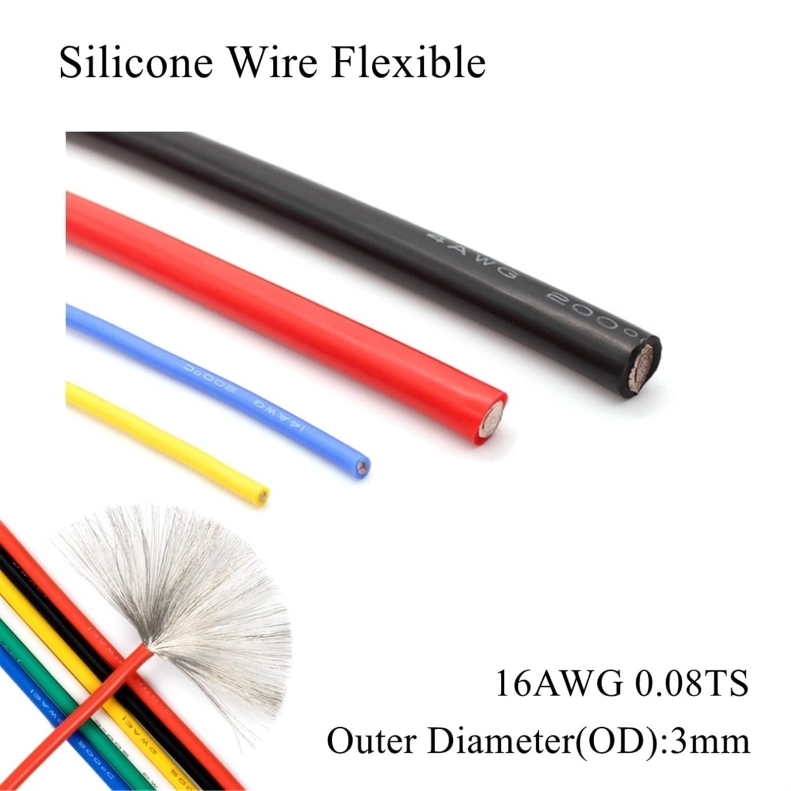 Outdoor Extension 5 Meters 16AWG 1.2mm Flexible Silicone Cable High Temperature Heat Resistant Rubber Insulated Tinned Plated Copper Electrical Wire Solar sheathed(Orange,30AWG 0.06mm2)