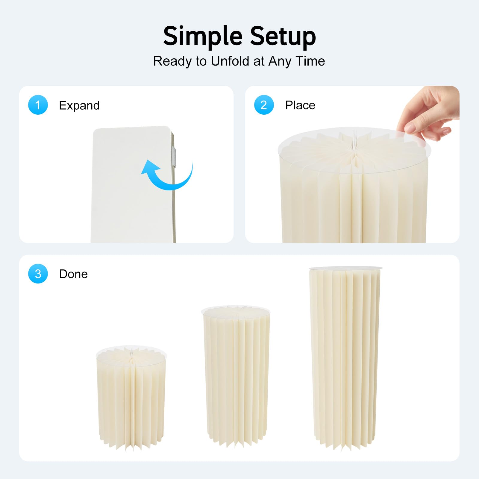 3pcs Faltbare Karton Centerpiece Display, Zylinder Blumenständer Säulen Set, Hochzeit Deko Honeycomb, 30/60/80cm, Wiederverwendbar, Garten Party, Milchweiß, Leicht Aufzubauen