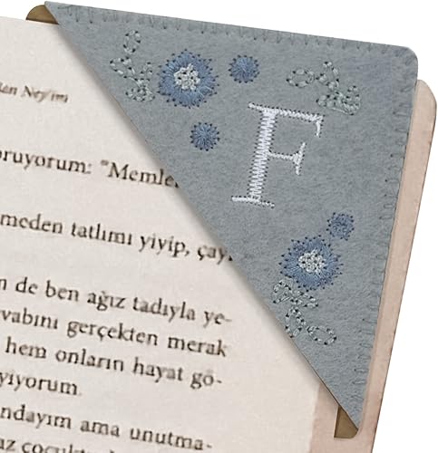 Miniatura 11 de Marcapáginas de esquina bordado, marcapáginas personalizadas con 26 letras de diseño de triángulo de fieltro, bordado y hecho a mano para tu placer