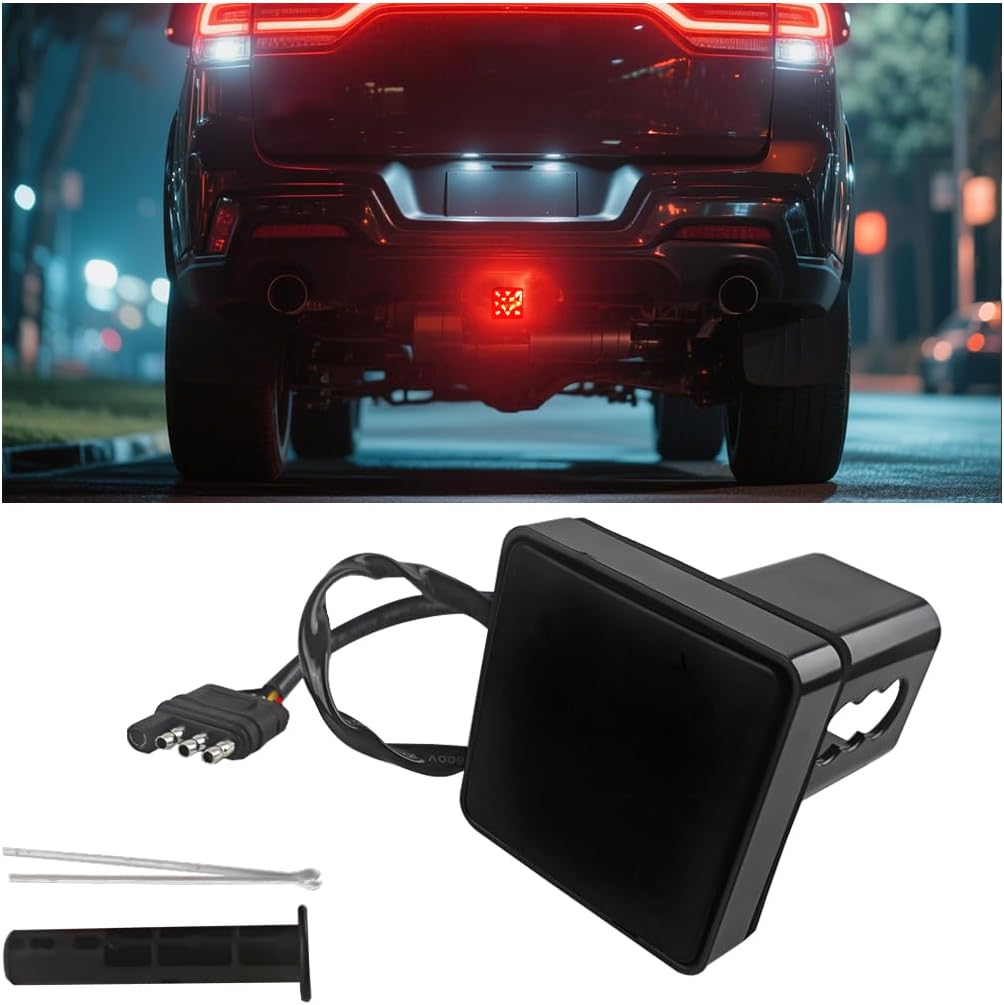 HZEL Trailer Hitch Receiver Cover with 15 LED Brake Lights, Super Bright Vehicle Lamp Tail Light Fit 2" Receiver, Auto Exterior Lighting Accessories, Universal for Towing Truck RV SUV (Red/Black)