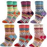 6 packs Christmas Wool Socks for Women Thick Knit Vintage Winter Cozy Crew Socks Colorful, Holiday...