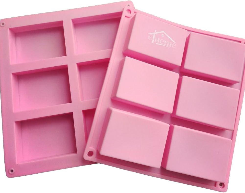 CHICHIC 2 Pack 6 Cavities Silicone Soap Mold, 6 Cavity DIY Soap Molds, Rectangle Baking Mold Cake Pan Biscuit Chocolate Mold, Ice Cube Tray, Premium Silicone Soap Bar and Resin Mold for Homemade Craft