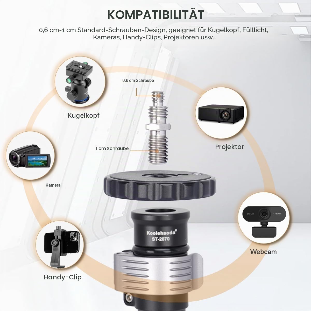 Koolehaoda Einbeinstativständer für den Schreibtisch, 40–71 cm Kohlefaser Einbeinstativ Montageständer mit Schwerer Basis für DSLR-Kamera, Licht, Webcam, Live-Streaming, Vlogging