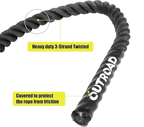 Miniatura 3 de Cuerdas de batalla pesadas de 1.5 pulgadas, 30 pies, cuerda de entrenamiento de poliéster de cuerpo completo, equipo de entrenamiento para