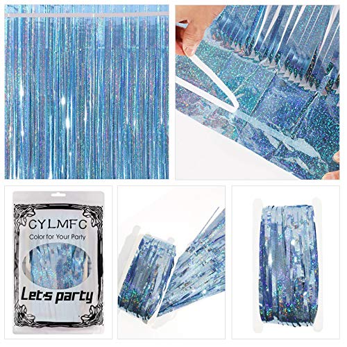 Image of CYLMFC Foil Fringe Curtains Party Decorations - 2 Pack 3 x 8ft Tinsel Backdrop for Party Photo Backdrop Wedding Bridal Shower Bachelorette