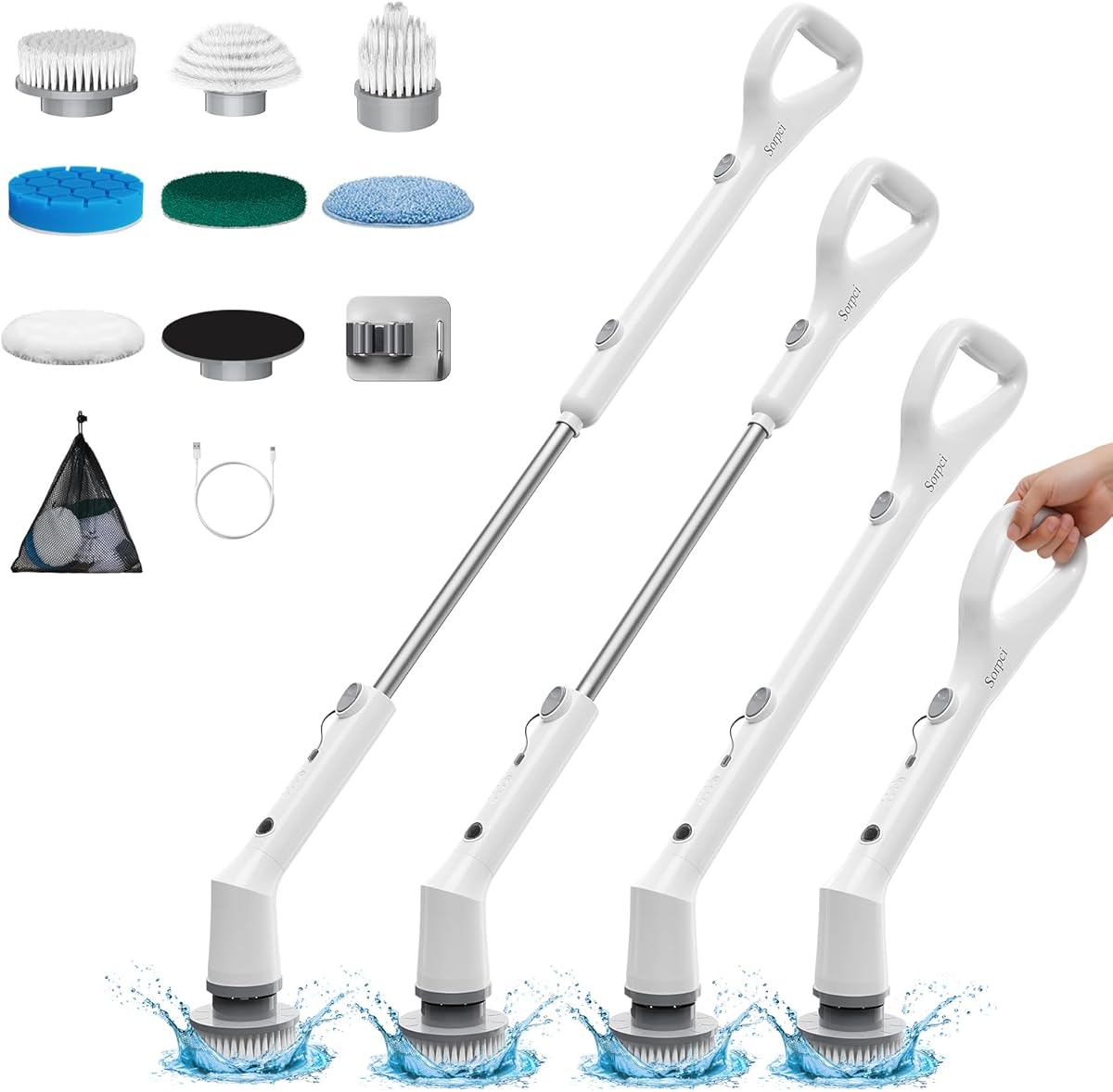 Electric Spin Scrubber, 2025 New Cordless Cleaning Brush, Shower Cleaning Brush with 7 Replaceable Brush Heads, Power Scrubber 3 Adjustable Speeds, Detachable Long Handle & IPX7 Waterproof